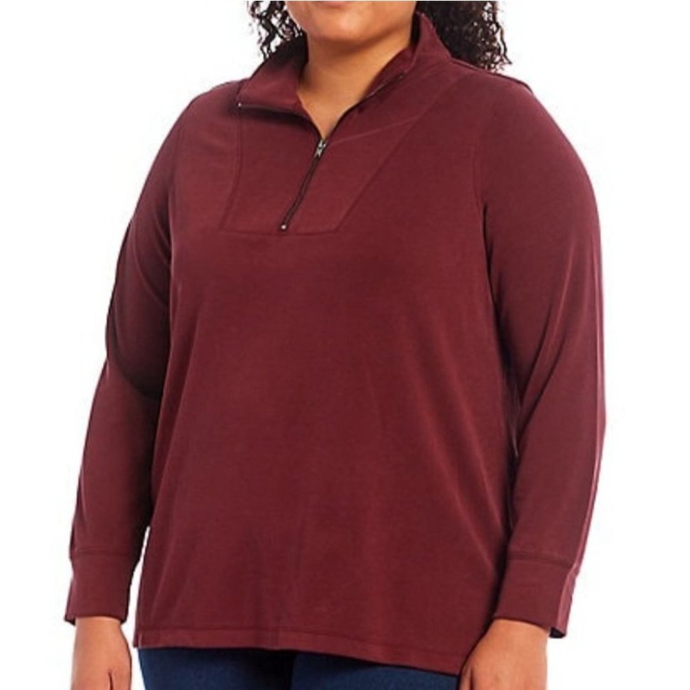 NWT Intro Plus Size Quarter Zip Long Cuffed Sleeve Modal Knit Coordinating Pullo